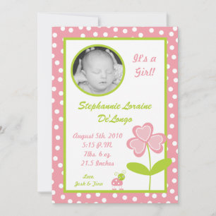 5x7 Spring Insect LadyBug PHOTO Birth Announcement
