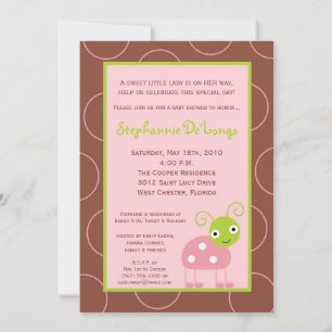 5x7 Spring Pink Lady Bug Baby Shower Invitation