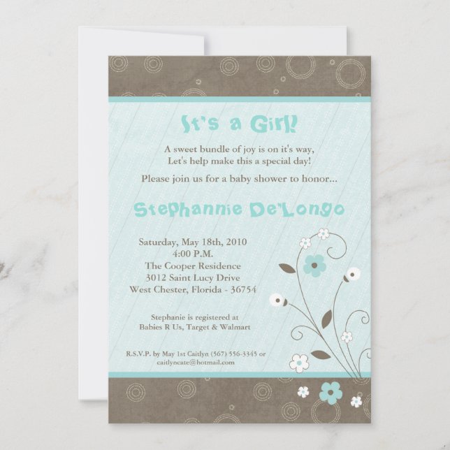 5x7 Spring Time Blue Flower Baby Shower Invitation (Front)