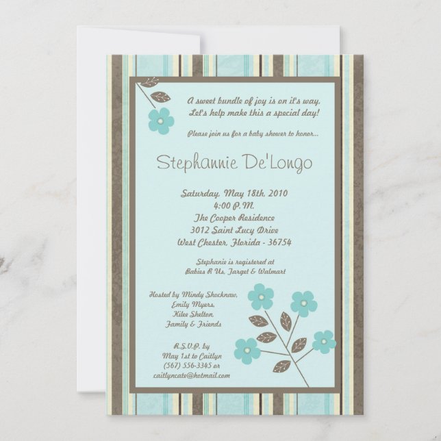 5x7 Spring Time Blue Flower Baby Shower Invitation (Front)