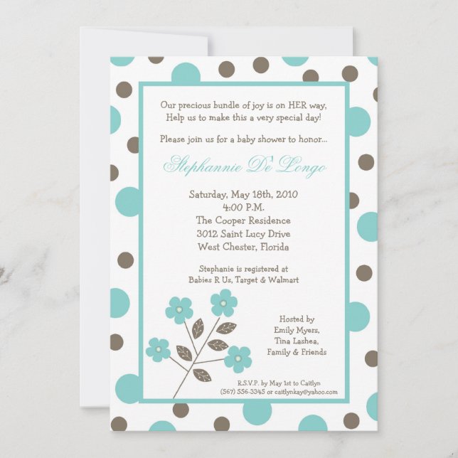 5x7 Spring Time Blue Flower Baby Shower Invitation (Front)