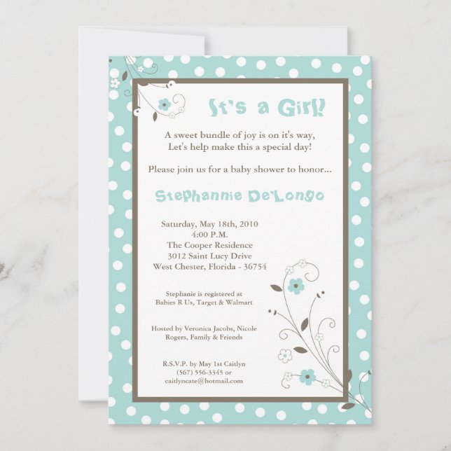 5x7 Spring Time Blue Flower Baby Shower Invitation (Front)