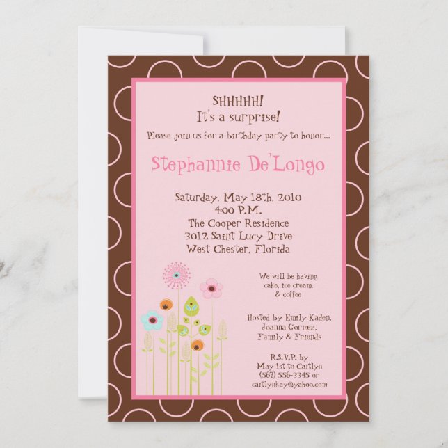 5x7 Spring Time Flower Birthday Party Invitation (Front)