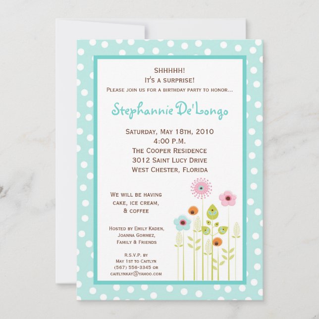 5x7 Spring Time Flower Birthday Party Invitation (Front)