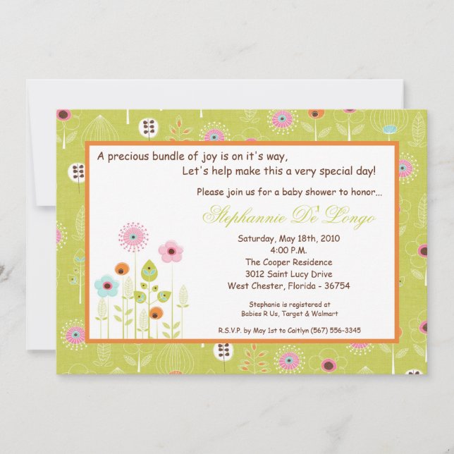 5x7 Spring Time Flowers Baby Shower Invitation (Front)