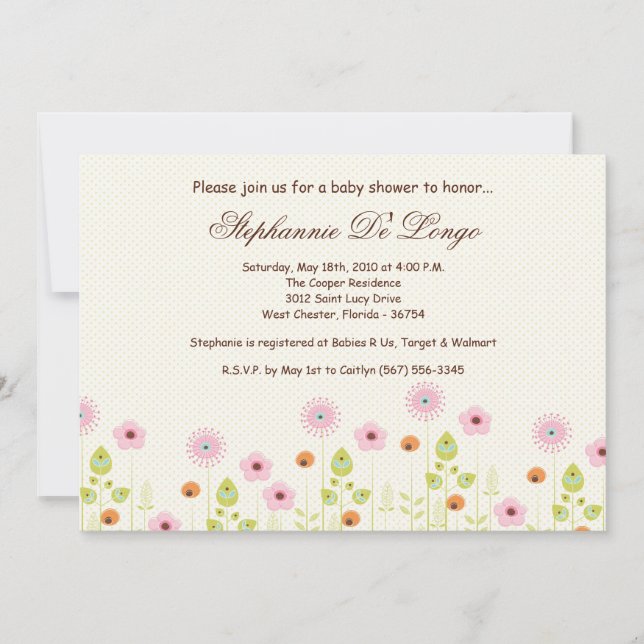 5x7 Spring Time Flowers Baby Shower Invitation (Front)