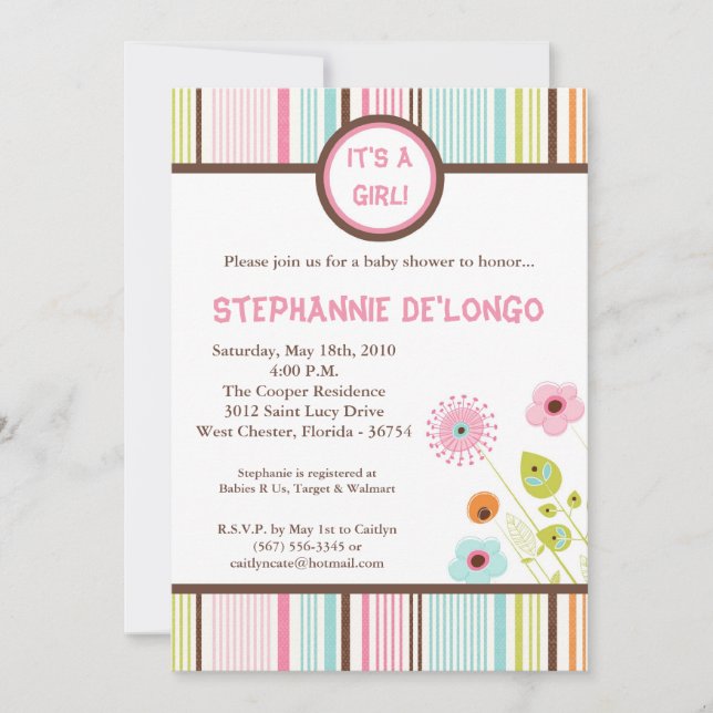5x7 Spring Time Flowers Baby Shower Invitation (Front)