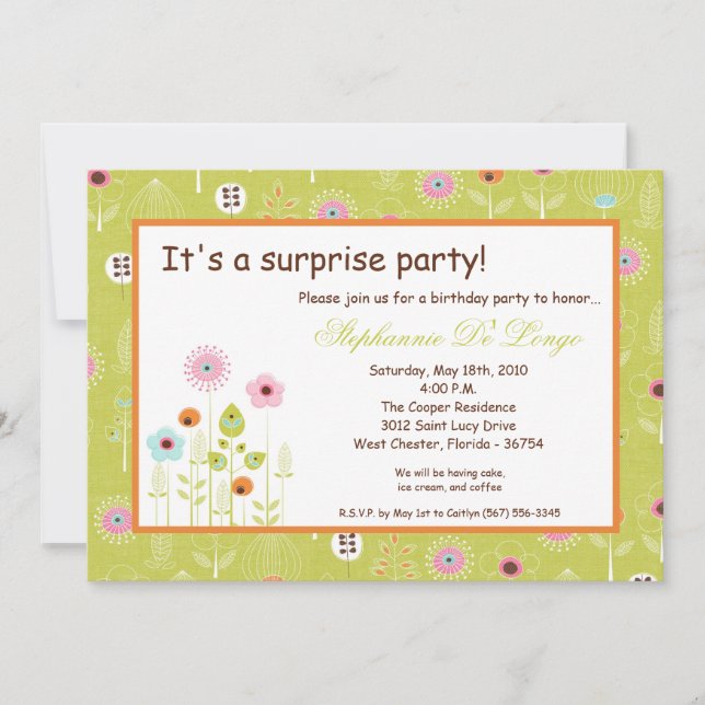 5x7 Spring Time Flowers Birthday Party Invitation (Front)