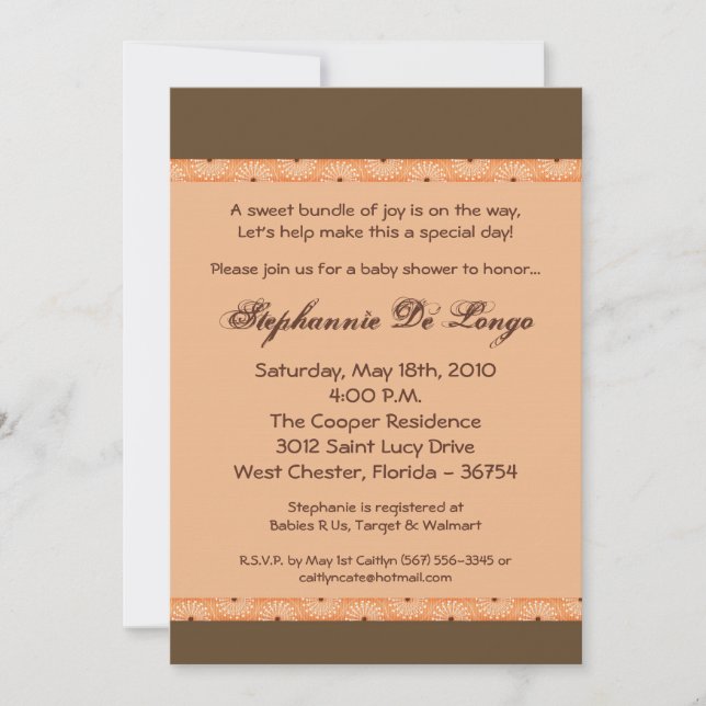 5x7 SpringFlower Orange Zen Baby Shower Invitation (Front)