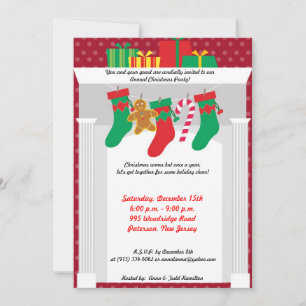 5x7 Stocking / Presents on Fire Place Invitation