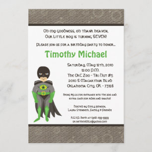 5x7 Super Hero Kid Boy Birthday Party Invitation