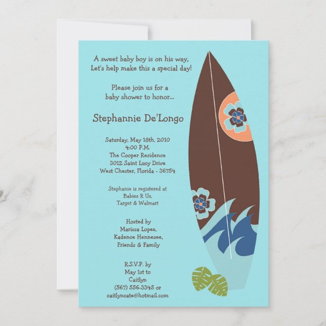 5x7 Surfer Baby Surf Boards Baby Shower Invitation (Front)