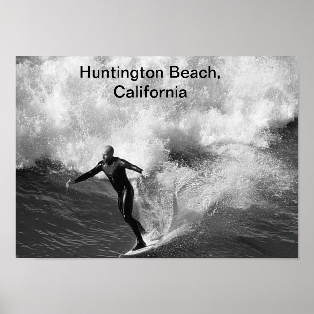5x7 Surfer blk wht, Huntington Beach, California Poster (Front)