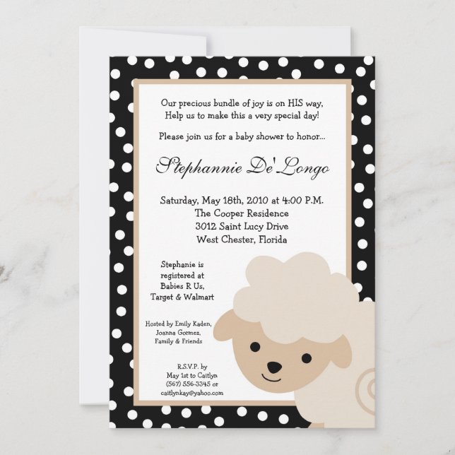 5x7 Sweet Neutra Farm Sheep Baby Shower Invitation (Front)