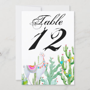 5x7 Table Number Card Boho Llama Bohemian Cacti De