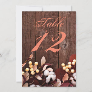 5x7 Table Number Card Cotton Branch on Dark Wood S
