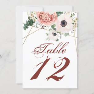 5x7 Table Number Card Geometric Garden Rose Anemon