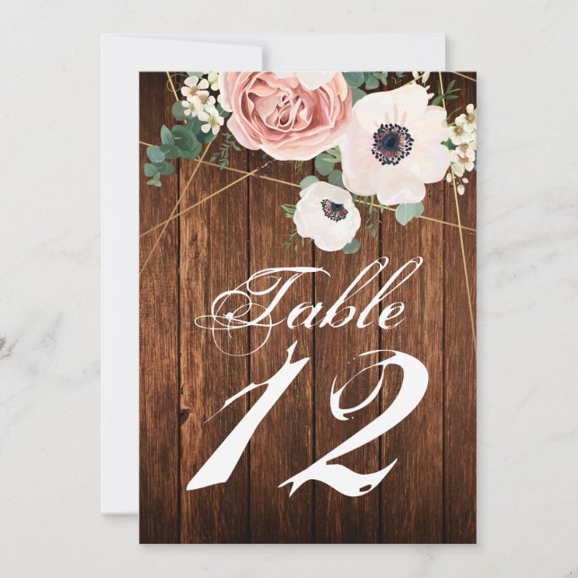 5x7 Table Number Card Geometric Garden Rose Barn (Front)