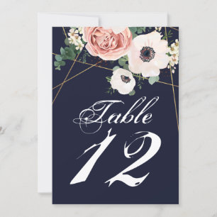 5x7 Table Number Card Geometric Garden Rose Navy