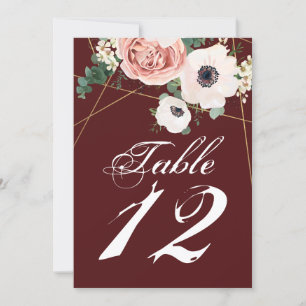 5x7 Table Number Card Geometric Garden Rose Wine