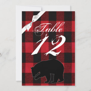 5x7 Table Number Card Red Buffalo Plaid Bear Black