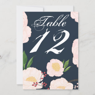 5x7 Table Number Card White Floral Flowers on Dark