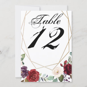 5x7 Table Number Card White Roses Gold Geometric