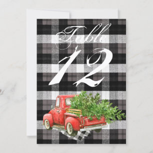 5x7 Table Number Card XMAS Truck Baffalo Plaid Bla