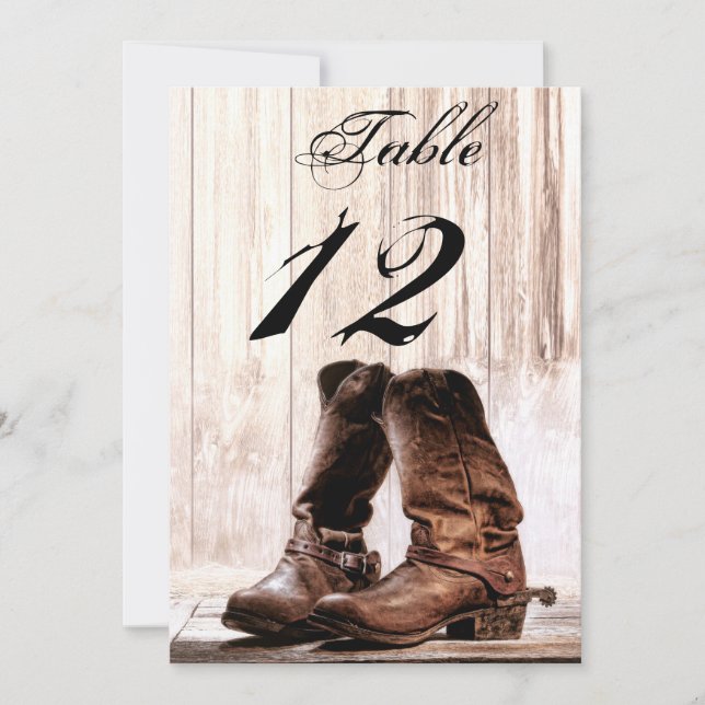 5x7 Table Number Cardboots country rustic western (Front)