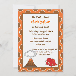 5x7 Tan Polkadot Dinosaur Birthday Invite