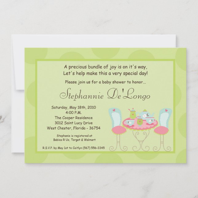 5x7 Tea Party Polka Dot Baby Shower Invitation (Front)