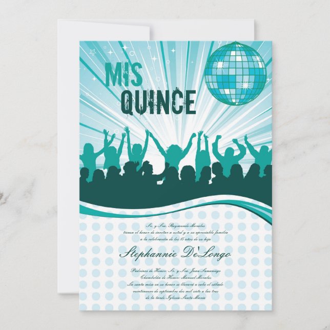 5x7 Teal Dance Party Quinceanera Invitation (Front)