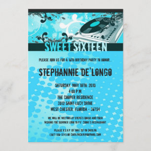 5x7 Teal DJ Spin Turntable16th Birthday Invitation
