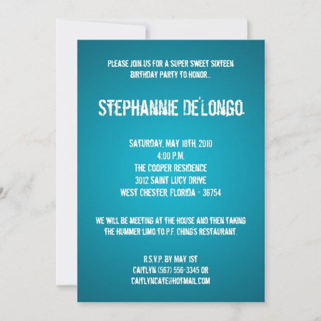 5x7 Teal DJ Spin Turntable 16 Birthday Invitation (Front)
