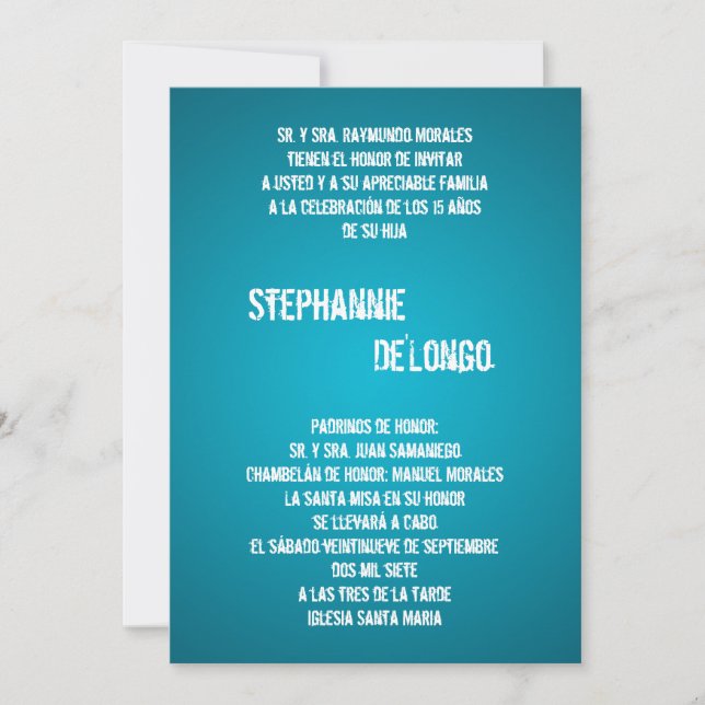 5x7 Teal DJ Spin Turntable Quinceanera Invitation (Front)