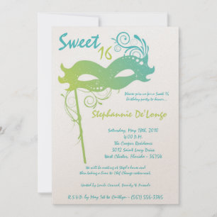 5x7 Teal Masquerade Sweet 16 Birthday Invitation