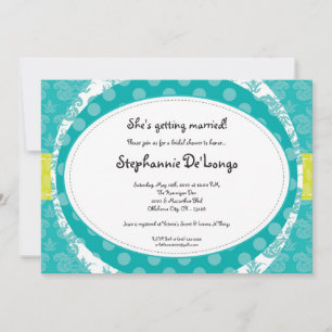5x7 Teal Turqu Blue Black Bridal Shower Invitation