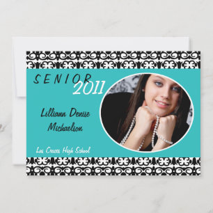 5x7 Teal Turquois Damask Photo Senior Announcement
