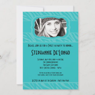 5x7 Teal Zebra PHOTO Sweet 16 Birthday Invitation