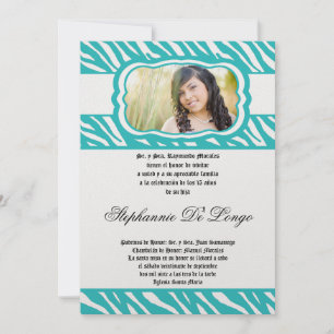 5x7 Teal Zebra Print Patter Quinceanera Invitation