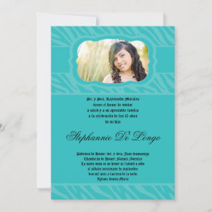 5x7 Teal Zebra Print Patter Quinceanera Invitation