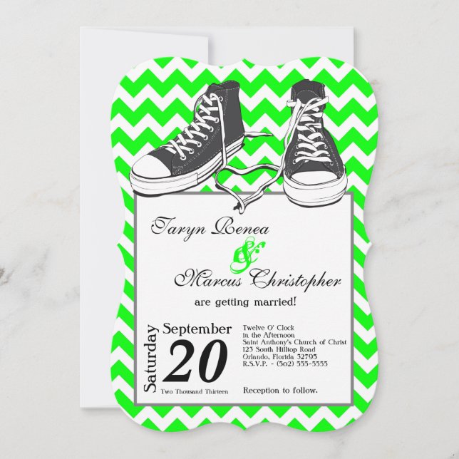 5x7 Teenage Sneakers Chevron Wedding Invitation (Front)