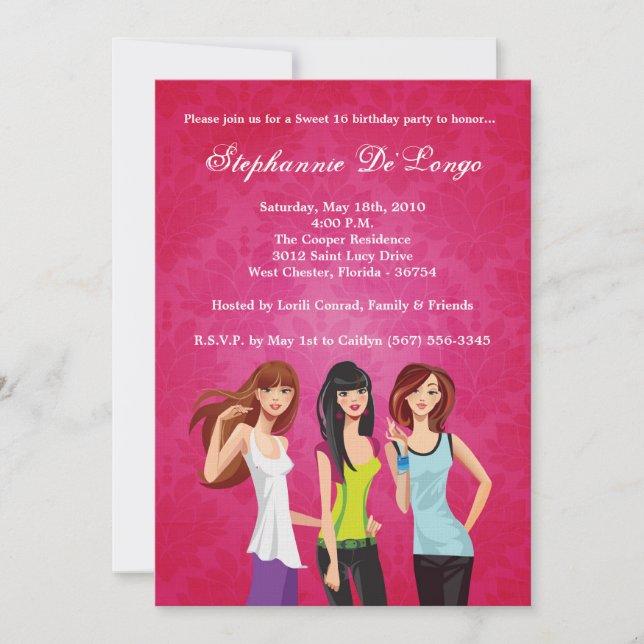 5x7 Teenagers Teen Sweet 16 Birthday Invitation (Front)