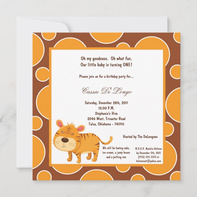 5x7 Tiger Pok-a-Dot Birthday Party Invite (Front)