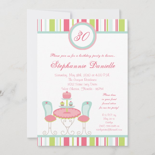 5x7 Trendy Chic Tea Party Birthday Part Invitation (Front)