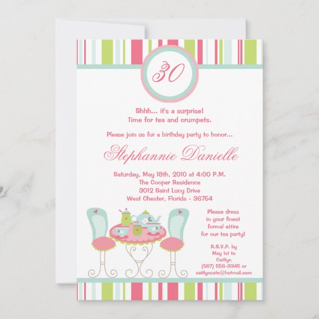 5x7 Trendy Chic Tea Party Birthday Part Invitation (Front)