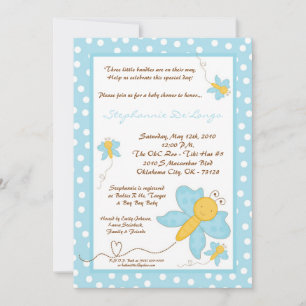 5x7 TRIPLET Blue Butterfly Baby Shower Invitation