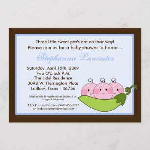 5x7 TRIPLET SweetPea in Pod Baby Shower Invitation