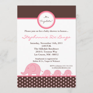 5x7 TRIPLETS Mod Elephant Baby Shower Invitation