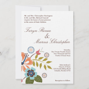 5x7 Tropical Luau Flower Linen Wedding Invitation
